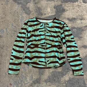 Y2K Vintage Aqua & Brown Zebra Print Studded Top